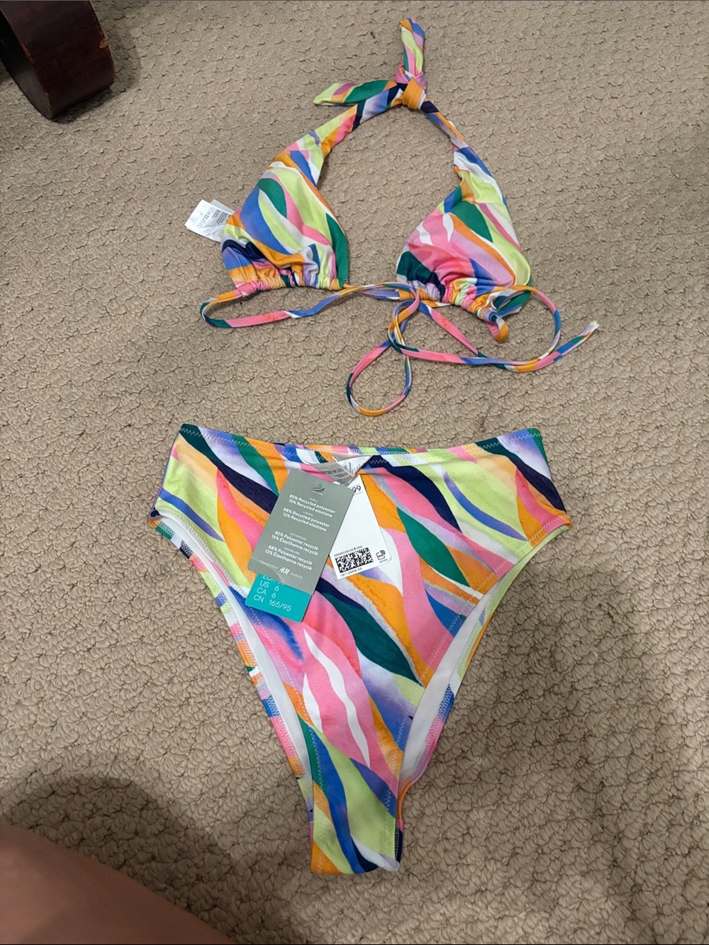 H&M Multicolor Wave Print Bikini Set - Pink, Yellow, Green, Blue
